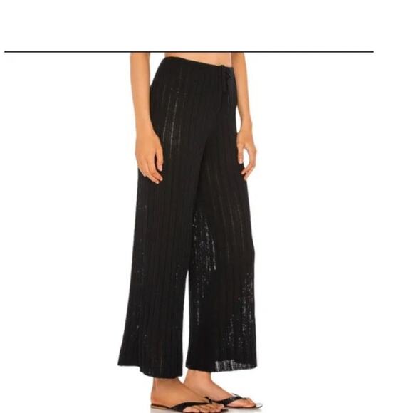 Revolve SNDYS Everyday Knit Wide Leg Pants Coverup Swim Black size L NWT - Picture 2 of 11